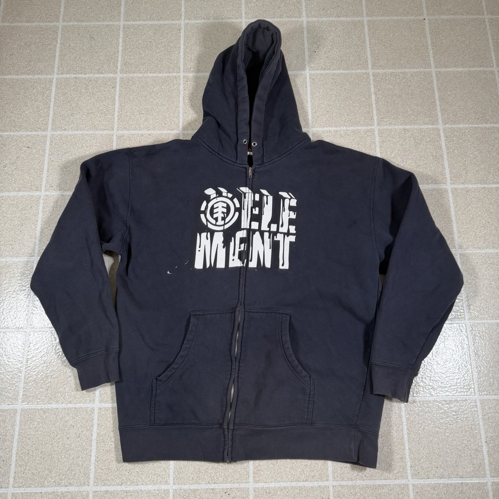 Vintage Element Mens Black Full Zip Melting Hoodie Sweatshirt Skateboarding Y2K